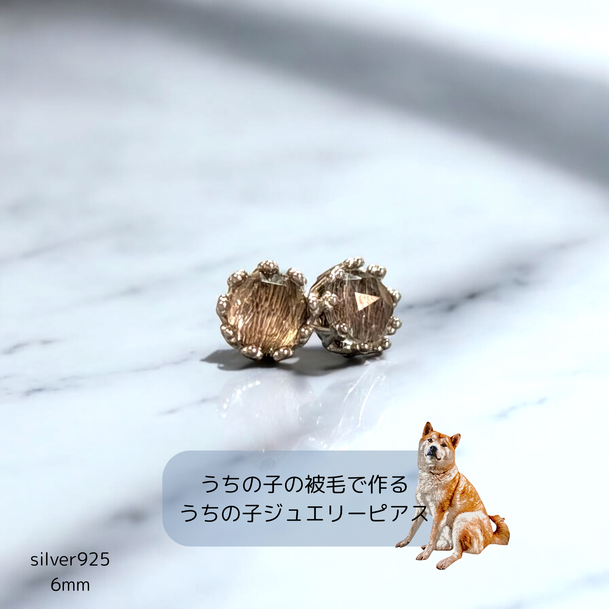 片耳ピアス　　世界にひとつだけのペットジュエリーピアス　うちの子宝石