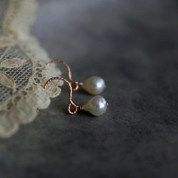 あこや真珠の一粒ピアス ピンク14kgf ピアス（フック・チェーン