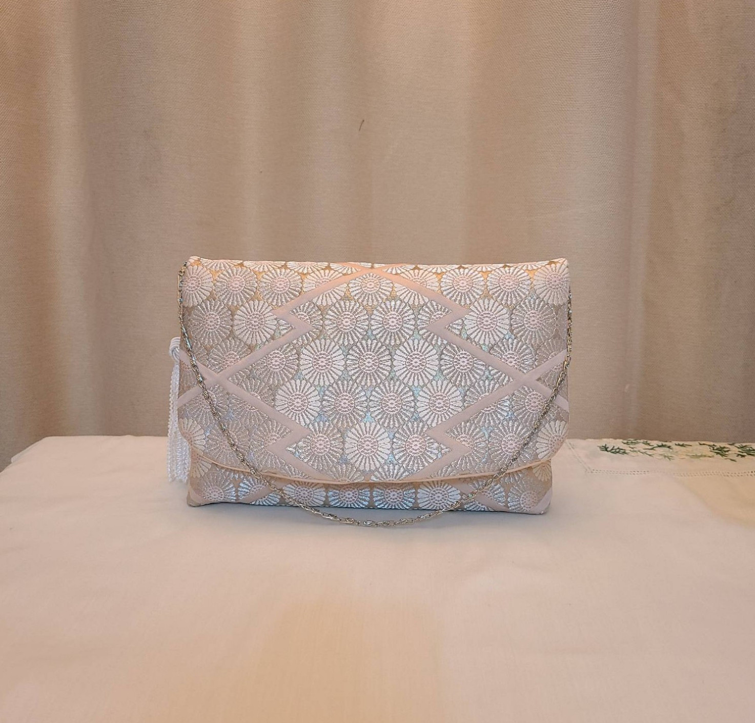 桜模様シルク着物帯の2ways クラッチバック