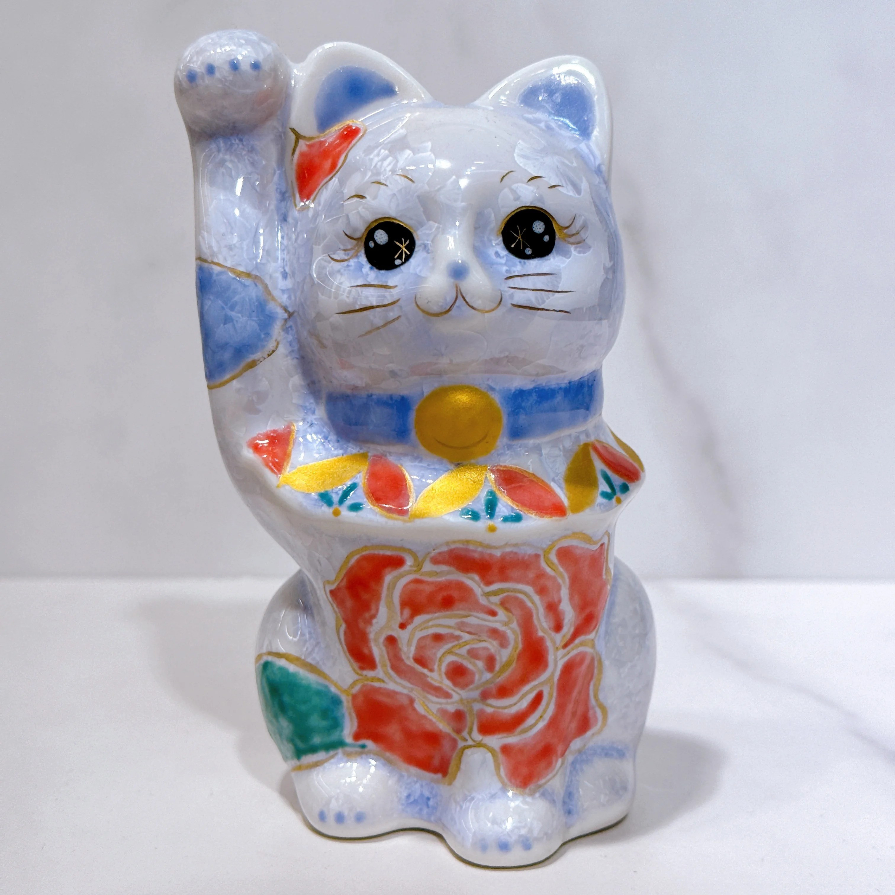 【清水焼 招き猫】花結晶、蔓花  SW1-wi05