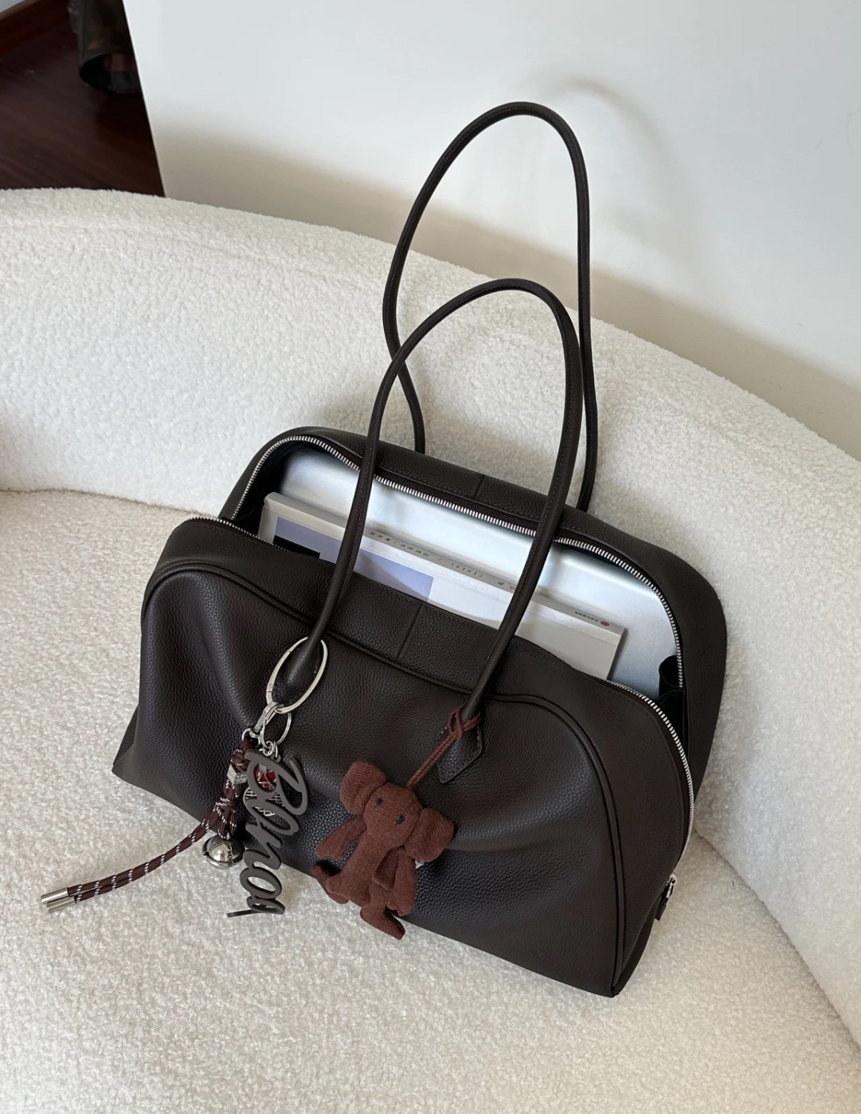 本革トートバッグ チョコレート(大きい)｜肩掛けOK｜PC収納｜シンプル｜大容量 40×24×13｜