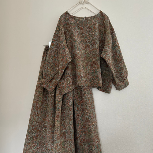 縮緬 一点もの スカート裏地付き&長袖トップス ハンドメイド 着物