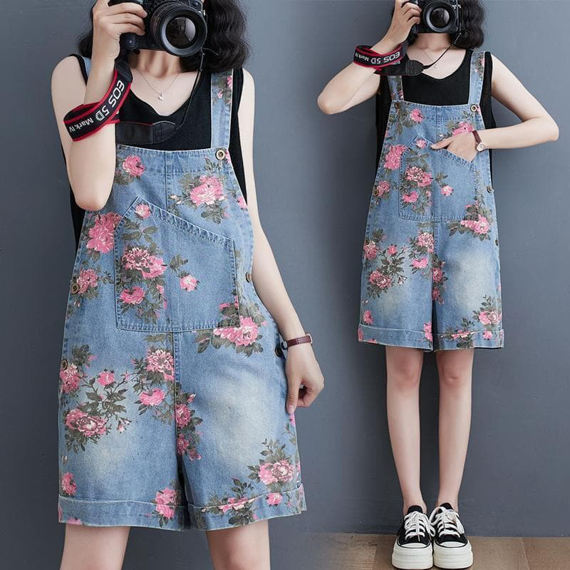 大きいサイズ サロペット　ハーフパンツ　レディース 春夏　 新品 花柄