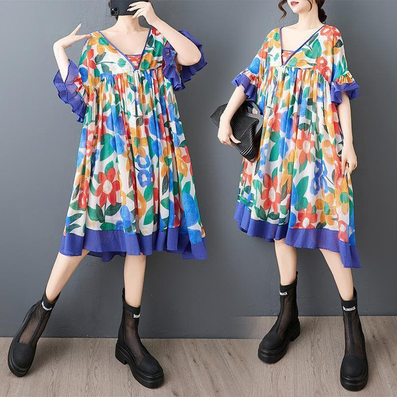 大きいサイズ ワンピース　カラフル　フリル　レディース 春夏　 新品 半袖