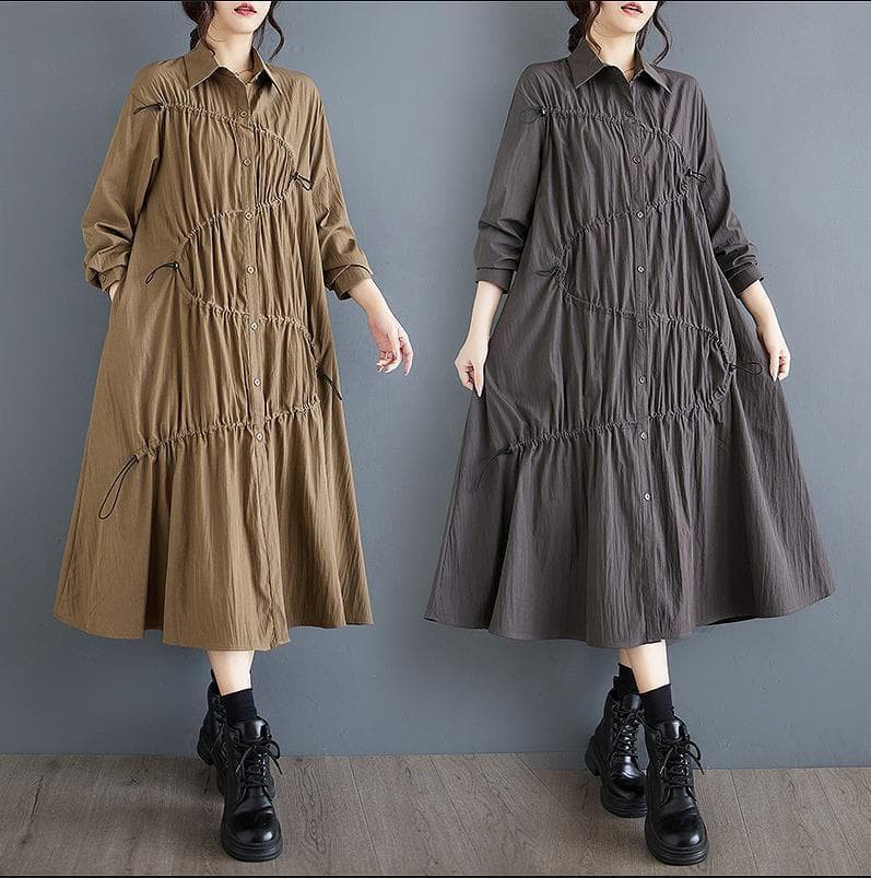 大きいサイズ シャツ　ワンピース　レディース 秋冬　春 新品 長袖　くしゅくしゅ