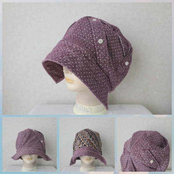 魅せる帽子☆【Creema限定価格】シャツを被る!?コットンネルのリバーシブルクロッシュ～パープルドット&プリント柄