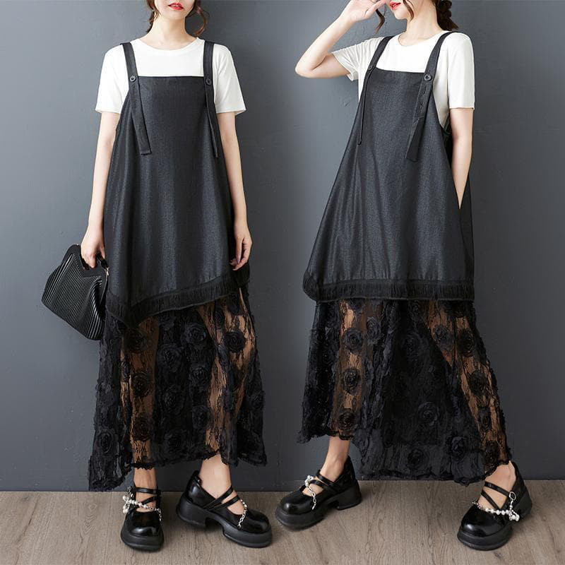 大きいサイズ サロペットレディース 春夏　 シアー　異素材　新品　レース