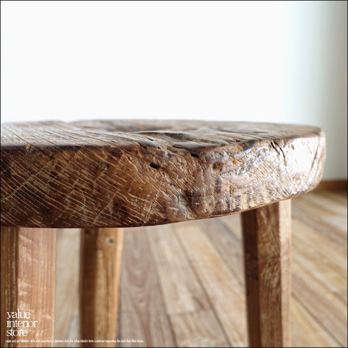 オールドチーク無垢材 プリミティブ丸スツール/02 椅子 花台 古材