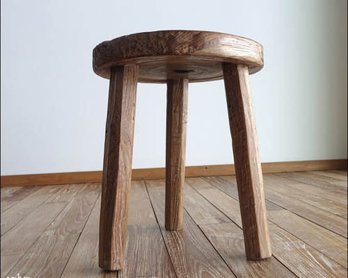 オールドチーク無垢材 プリミティブ丸スツール/02 椅子 花台 古材