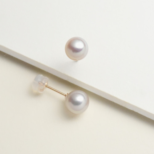 K18PGピンク系あこや真珠7－7.3mmスタッドピアス ピアス（スタッド