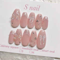 ネイルチップ ピンク マグネットネイル フレンチネイル リボン