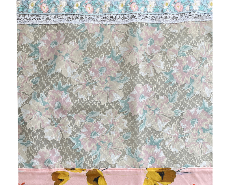 120×100 インド刺繡リボン 花柄オーガンジー 間仕切り カフェカーテン 目隠しに パッとおしゃれで華やか空間に