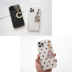 名入れ ができる イニシャルキーホルダー付き クリアケース 【 ハート ドット 】 アクリル チャーム OS54U 14枚目の画像