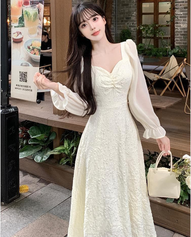 大きいサイズ レディース ワンピース　春 秋冬 新品 長袖　清楚　ホワイト