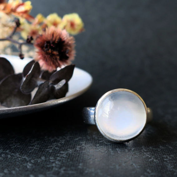 ムーンストーン キャッツアイ【猫目石】リング 満月 乳白色 まる 猫の日2026 ６月誕生石 天然石ジュエリー