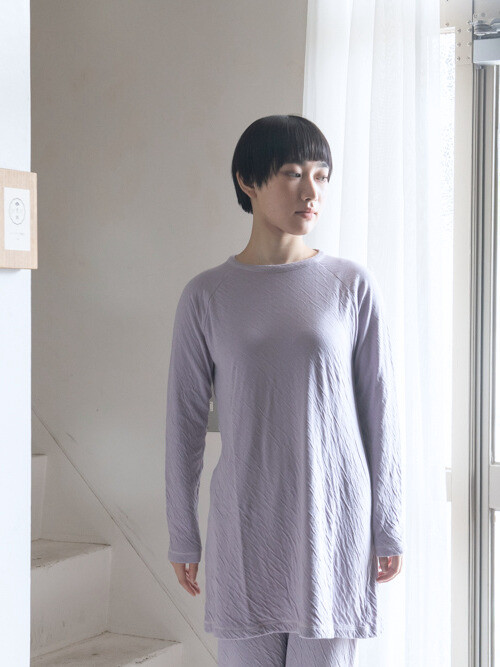 ラベンダー染め　とろける肌触りエアニット　長袖チュニック【オーガニックコットン100%】