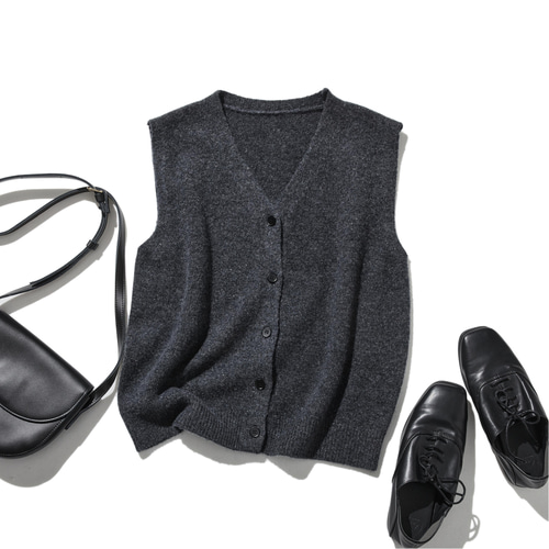 大人の上質スタイル ウール Vネックベスト ウール100％ ダークグレー