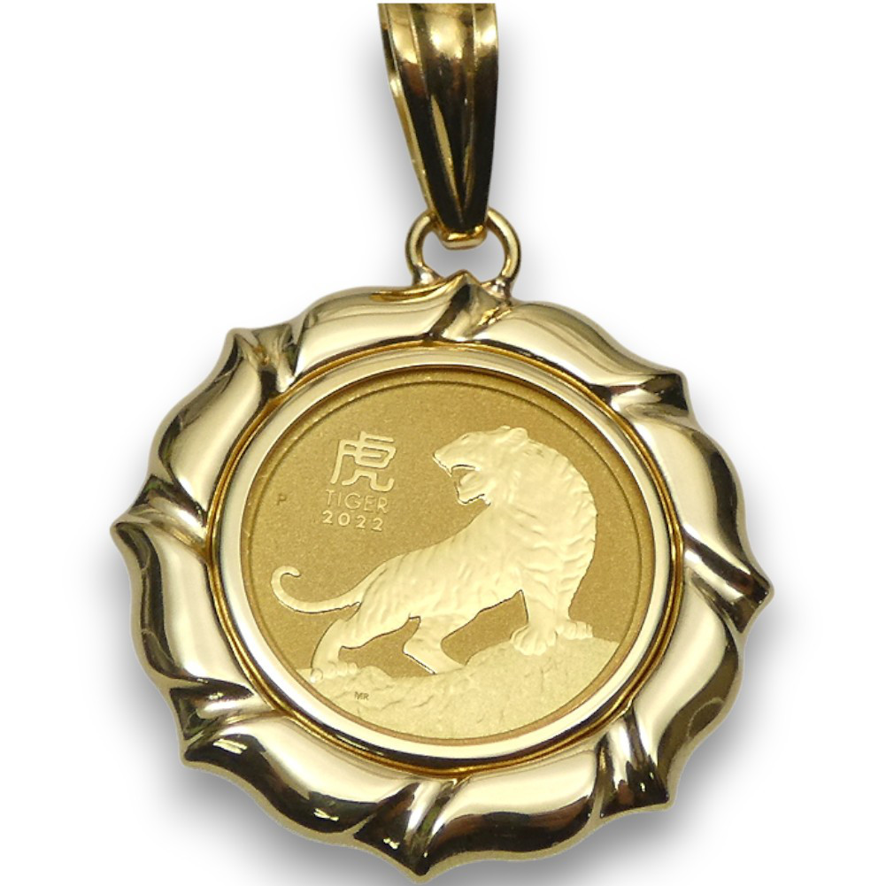 寅年（虎年）コインジュエリー ネックレス 五黄の寅年 TIGER 枠18金 1/10oz 9999Au 2022年 裏面