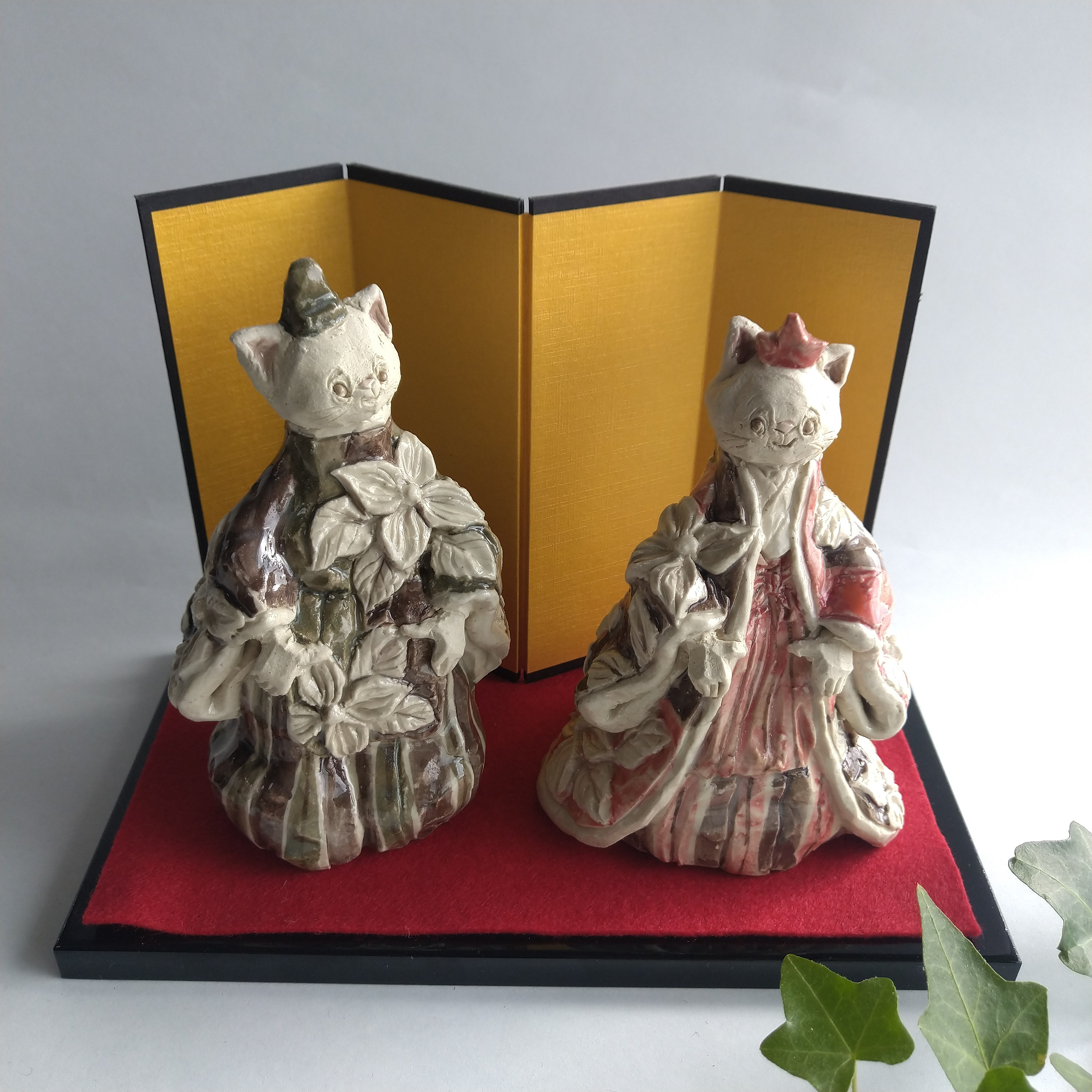 ねこ雛人形 花水木