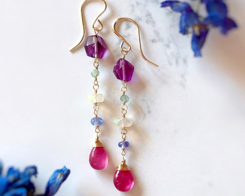 鮮やかな天然石たちのJUICYマルチカラーピアス◇14kgf ピアス（フック