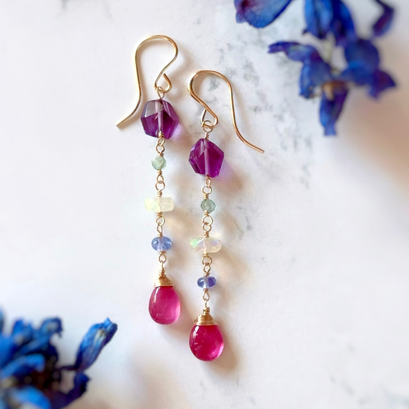 鮮やかな天然石たちのJUICYマルチカラーピアス◇14kgf ピアス（フック