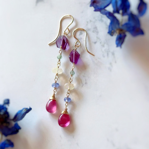 鮮やかな天然石たちのJUICYマルチカラーピアス◇14kgf ピアス（フック