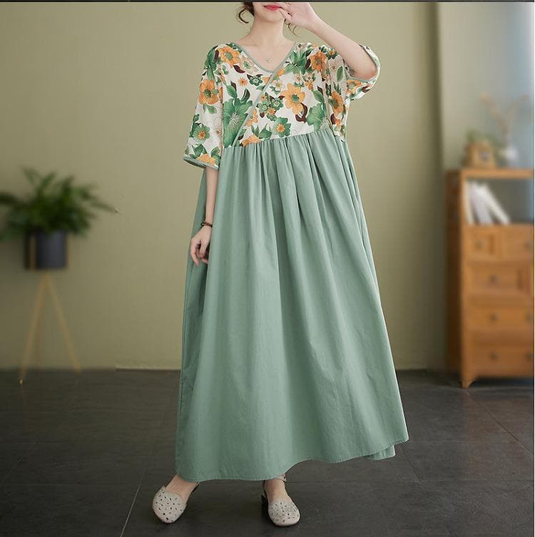 大きいサイズ レディース ロング　ワンピース　春夏 秋 新品 半袖　花柄