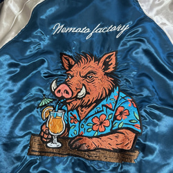 スカジャン「どくろと薔薇」オリジナルデザイン・ミシン刺繍（Lサイズ