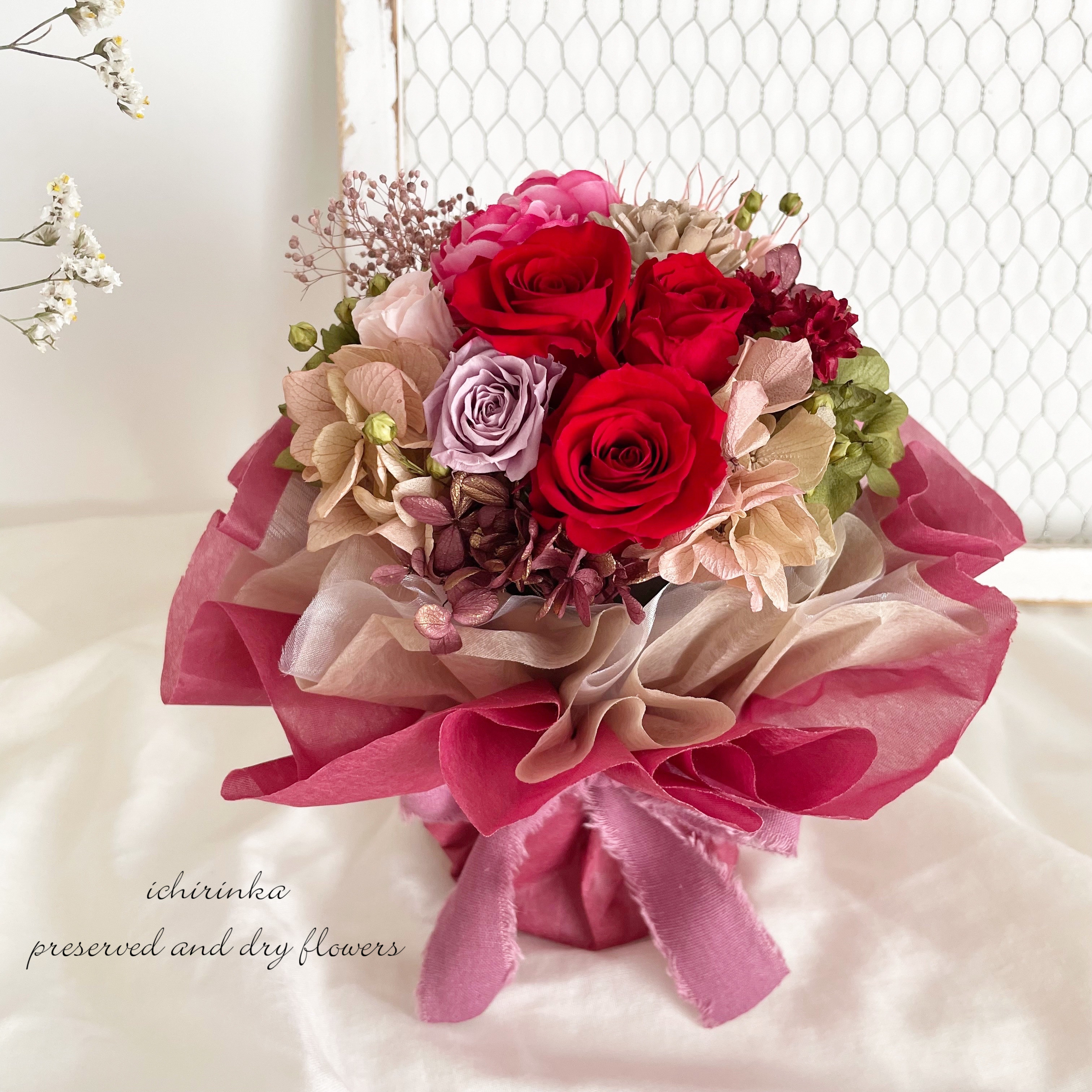 プリザーブドのスタンディングブーケ～レッド～　還暦祝い 結婚祝い 開業祝い プロポーズ 退職祝い プリザーブドフラワー