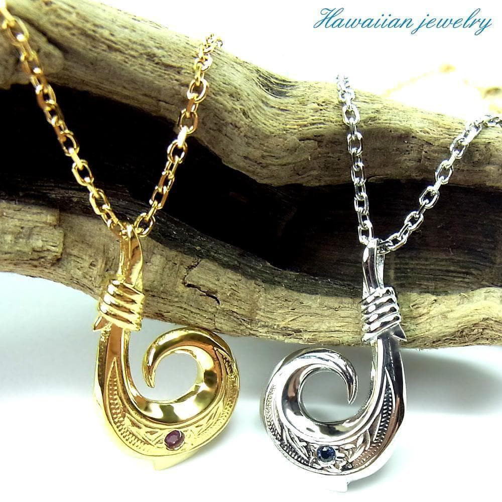 ハワイアンジュエリー ネックレス フィッシュフック ルビー