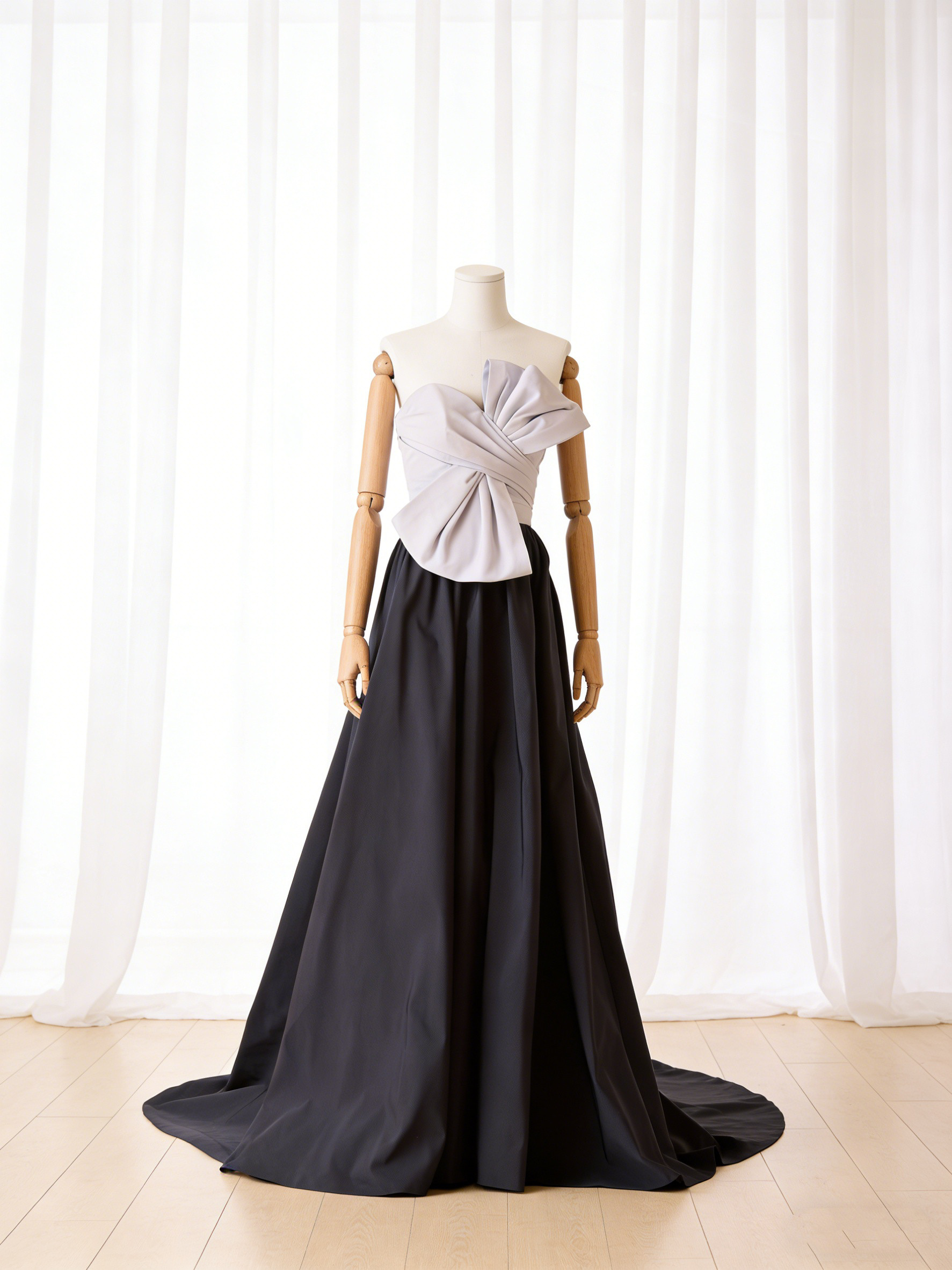 送料無料！パーティードレス ビスチェドレス シルクタフタ ハンドドレープ 前撮り Aライン パーティーワンピース