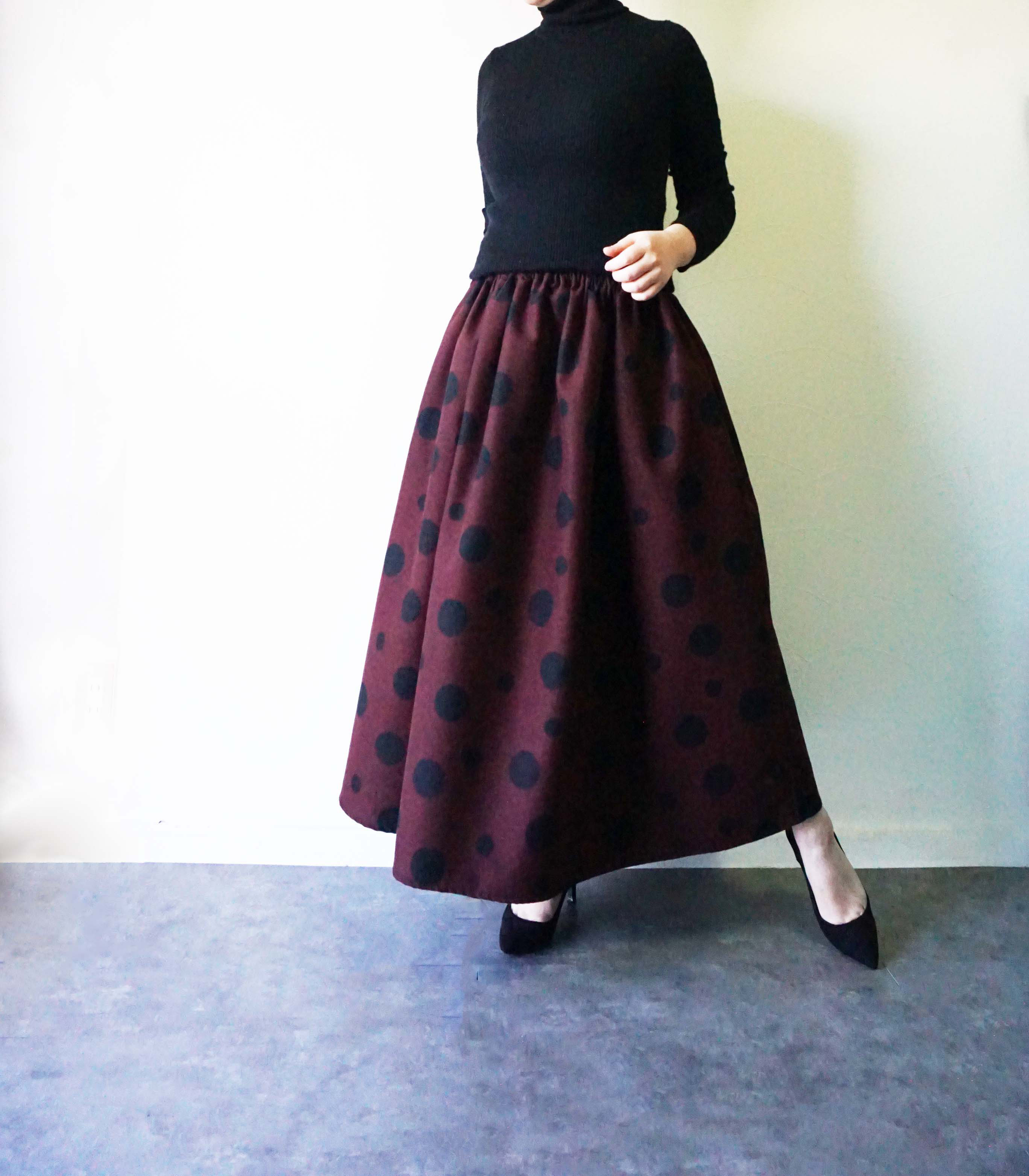 微起毛ボルドードットロングスカート　リバーシブル