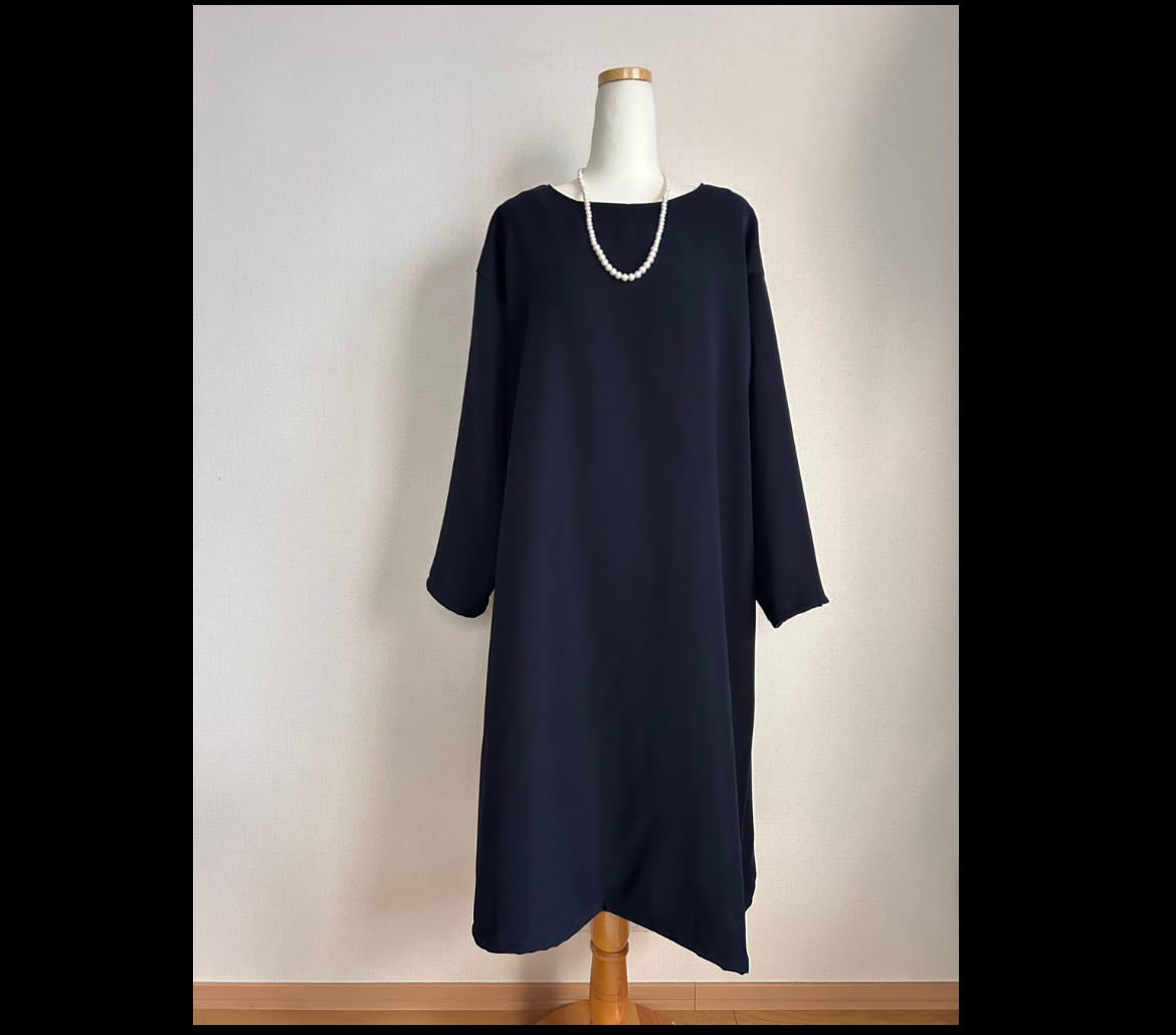 さらっとしっとりネイビーフォーマル長袖ワンピース
