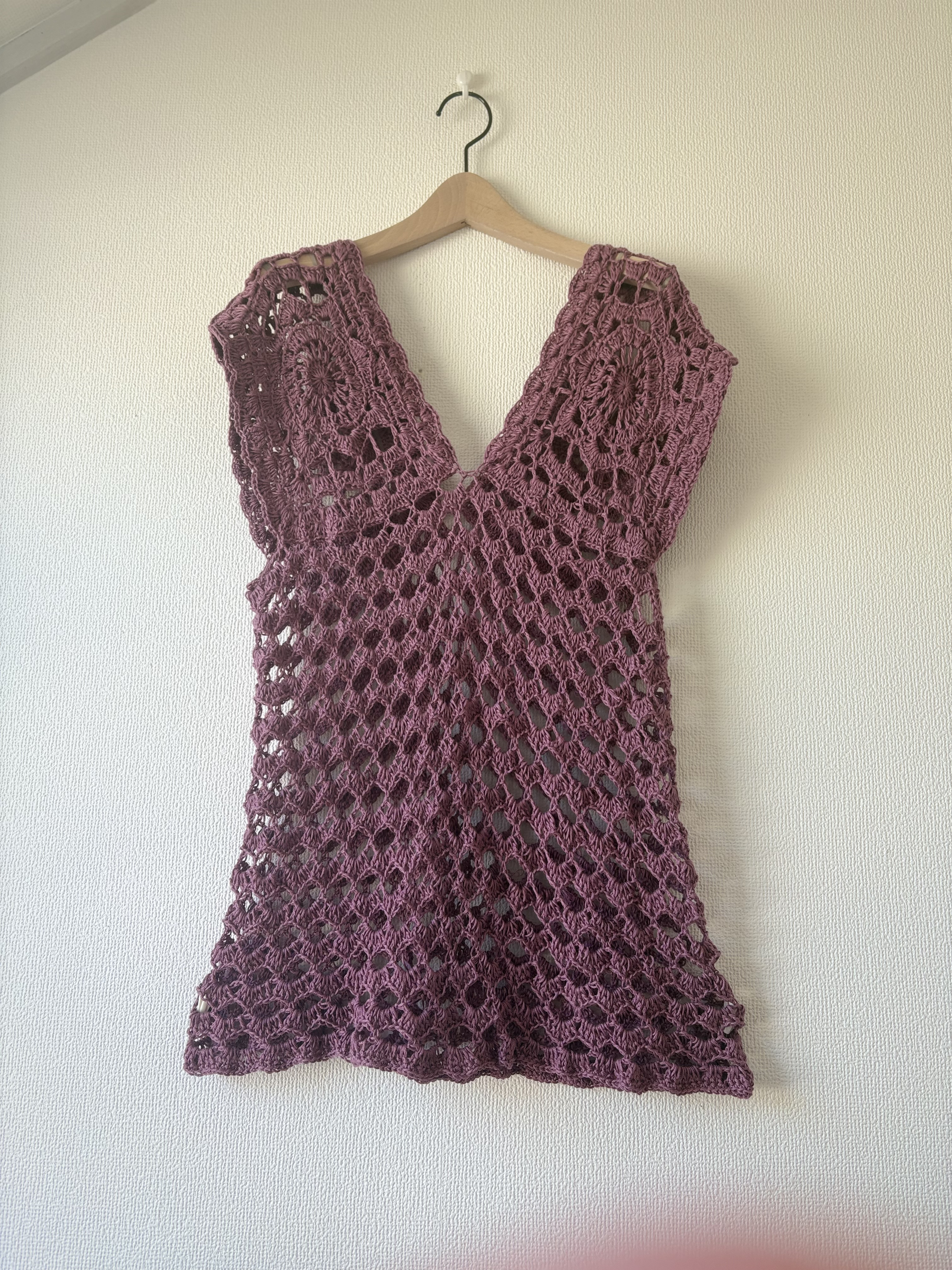 ‪☆handmade‪☆手編みライラック、モチーフ編みワンピースベスト
