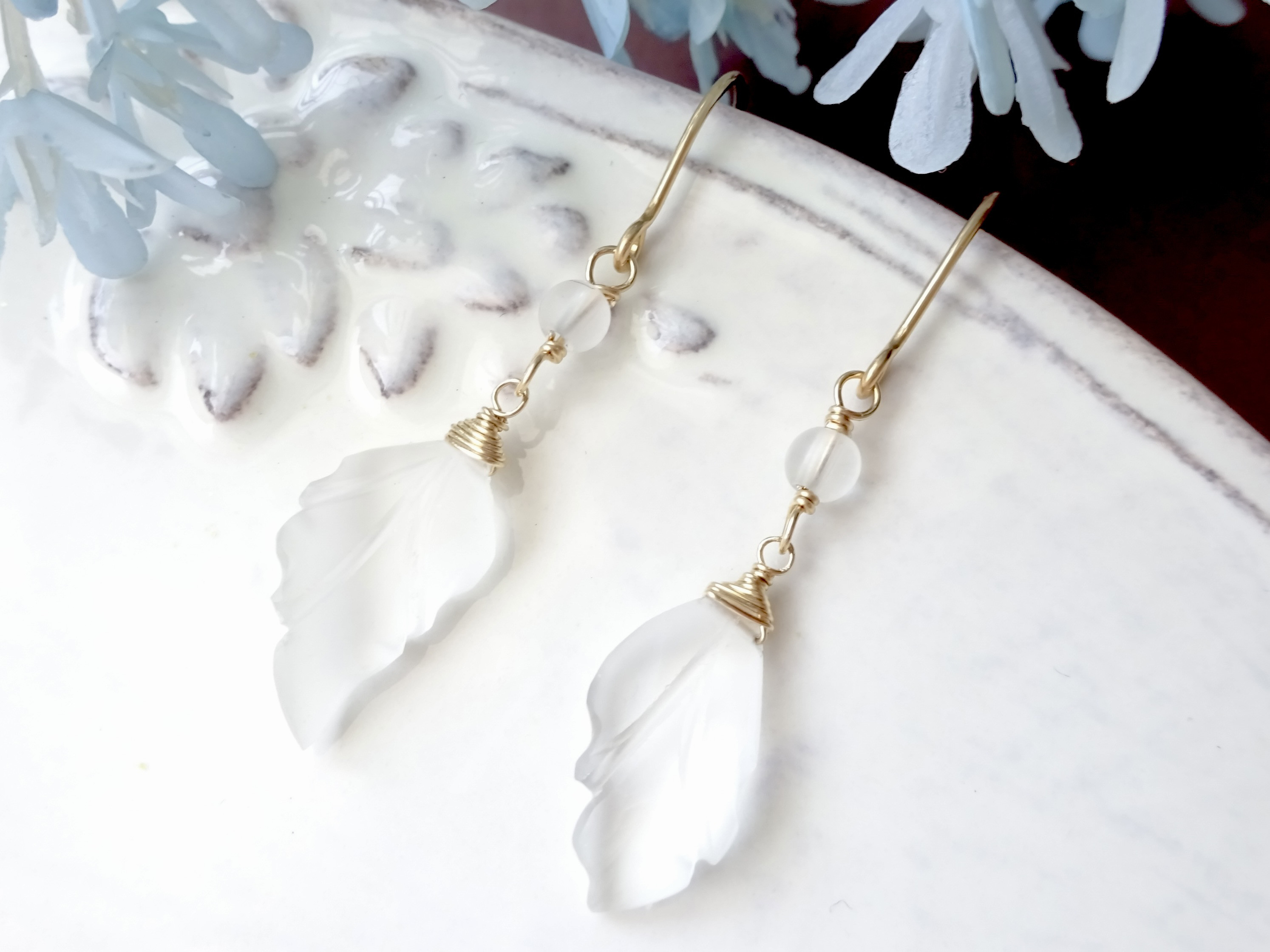 天然石&K14gf 水晶のフロストリーフB ピアス