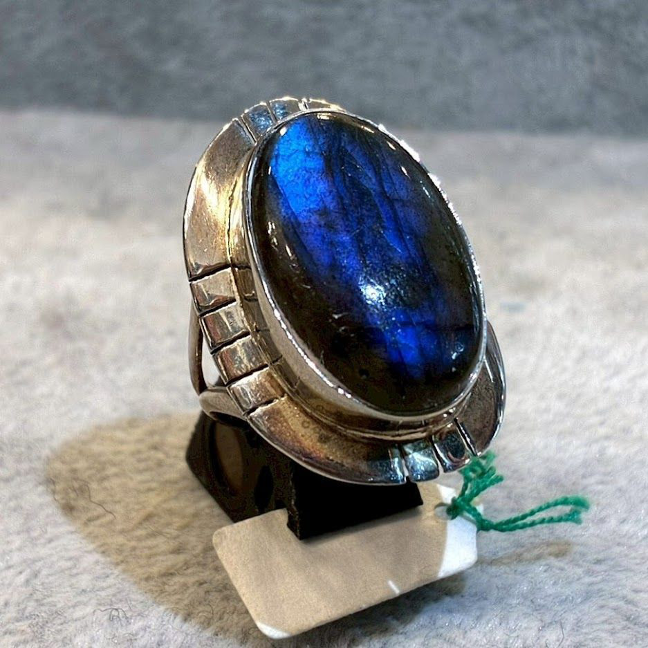 シルバー リング 24号 シルバー925ラブラドライト オーバル型 カポション 重厚感 大粒 天然石 925刻印