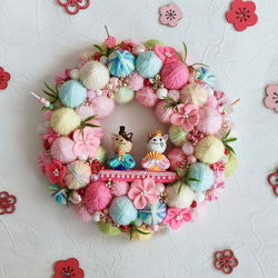 受注制作】心ウキウキ❀毛糸玉とサクラサク春のリース (小) 毛糸玉