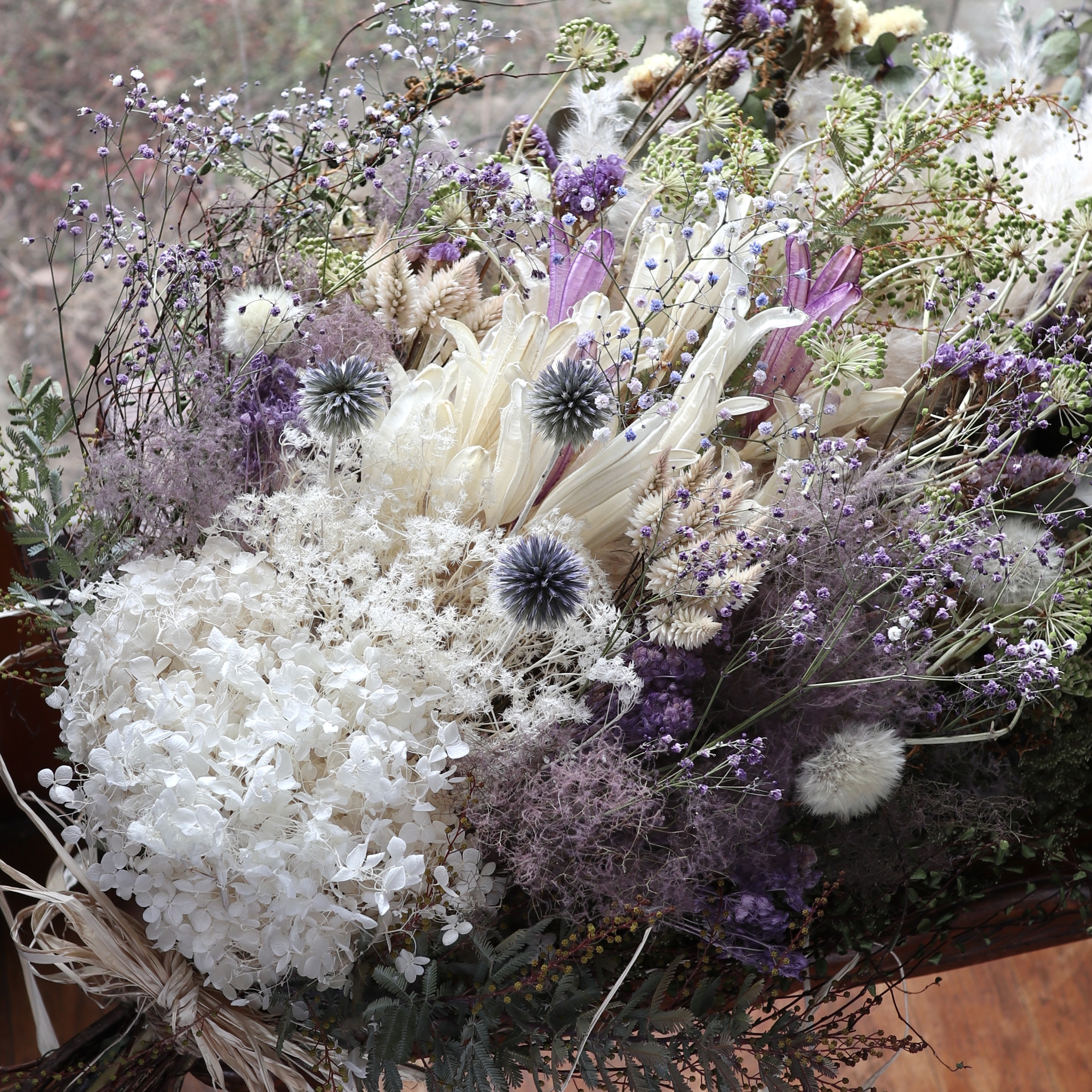 (75cm) ＊特大＊パンパスグラスとスモークツリーのふわふわのボリュームスワッグ/パープルホワイト/ドライフラワー/春