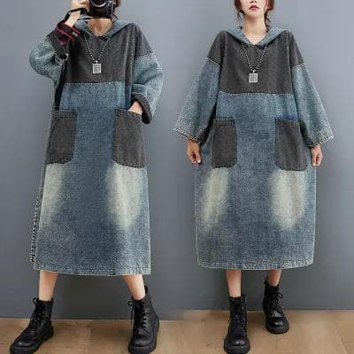 新品 大きいサイズ 春 秋冬 ゆったり デニム ワンピース カジュアル