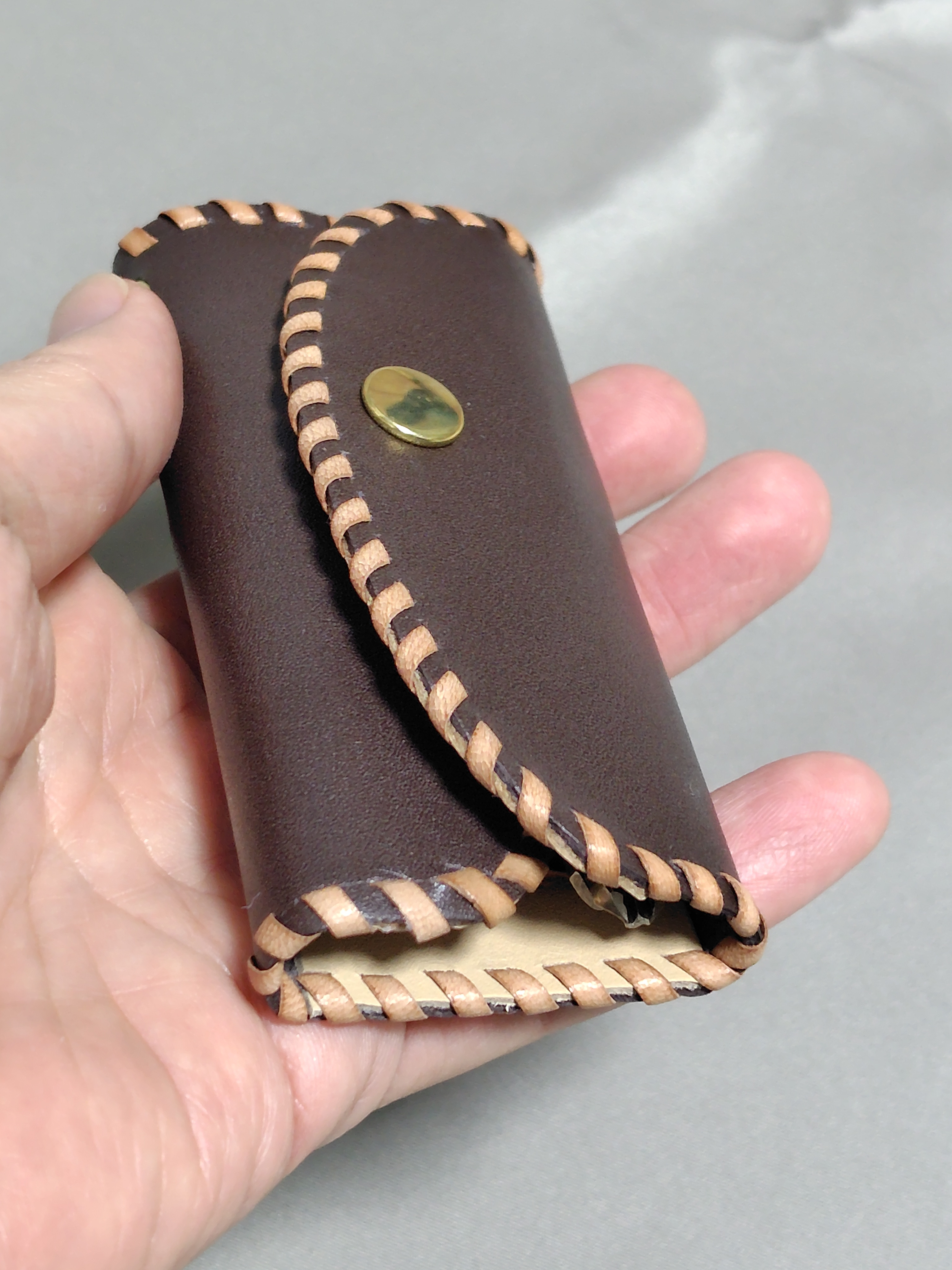 本革 ツートンキーケース｜革レース巻きかがり｜4連｜ナチュラルカラー