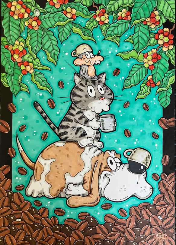 Coffee addiction】コーヒー 絵 動物 マーカー 原画 イラスト yoc 通販