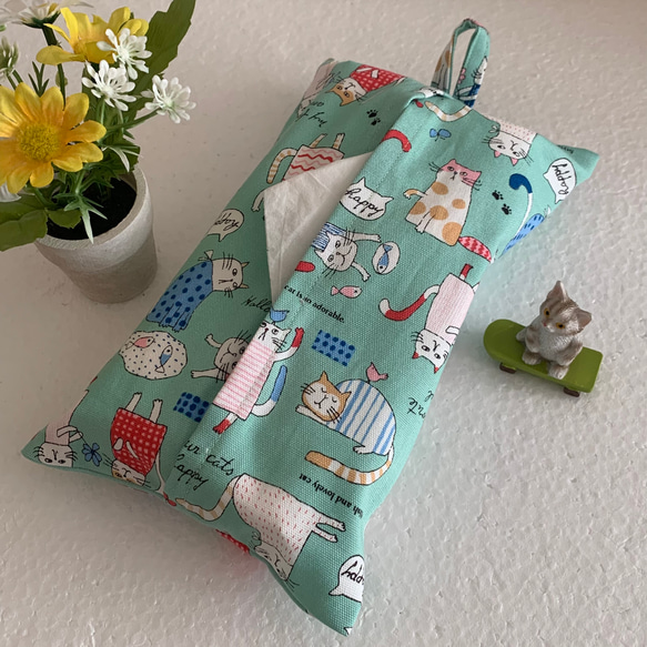 エコティッシュカバー☆マスクストッカー♪ハッピーにゃんこ♪4カラー 2枚目の画像