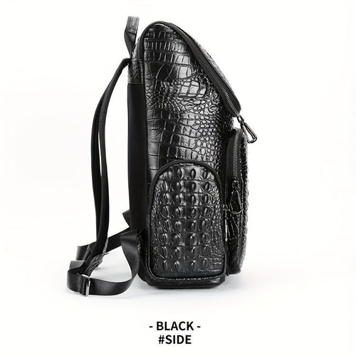 クロコダイル風メンズバックパックリュック大容量 本革牛革　型押し渋め黒 メンズ本革リュックサック ビジネスカジュアルバックパック 牛革