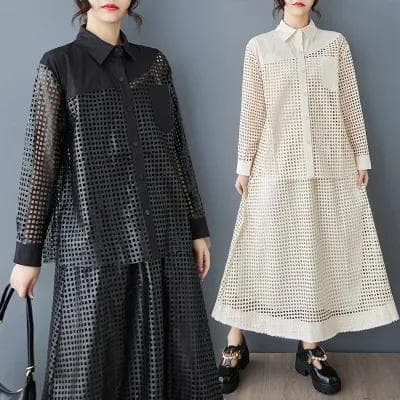 大きいサイズ スカート　セットアップ　レディース 春夏　 新品 長袖　メッシュ 5,305円