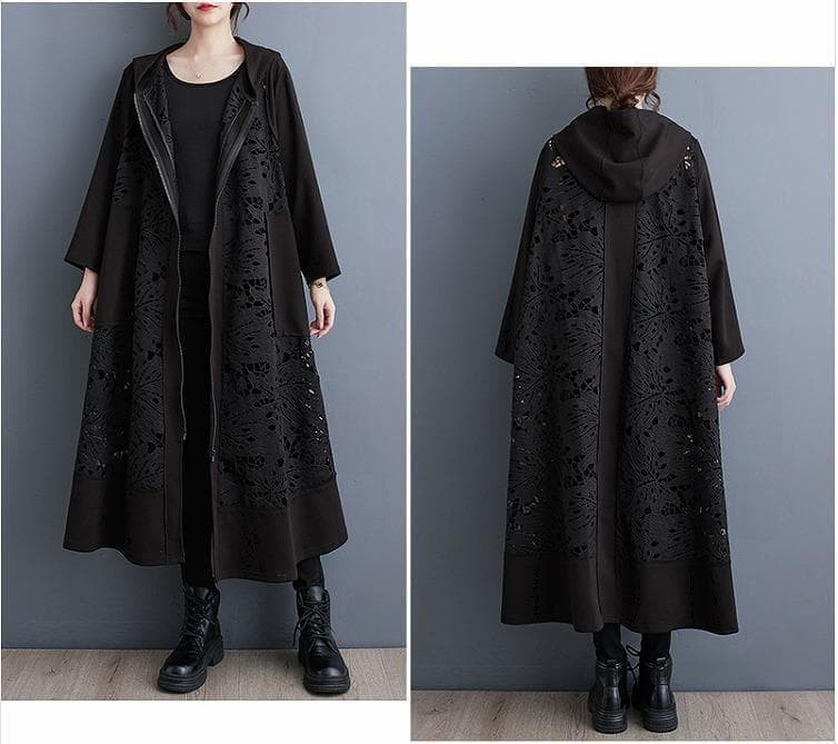 春OK　大きいサイズ ロングコート　レース　パーカー 秋冬 新品　フード