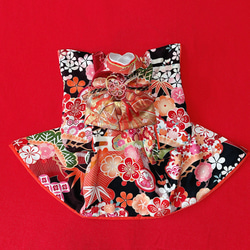 即納✨犬の着物 犬用本格大振袖 M 犬服 お引き摺り 正絹 古典柄 松竹梅