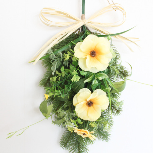 送料無料」ラナンキュラスのスワッグリース アーティフィシャル