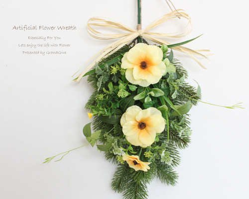 送料無料」ラナンキュラスのスワッグリース アーティフィシャル