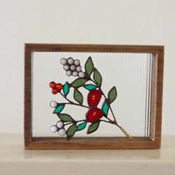 レトロなステンドグラスの冬パネル 2枚目の画像