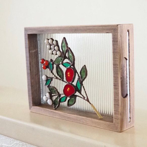 レトロなステンドグラスの冬パネル 3枚目の画像